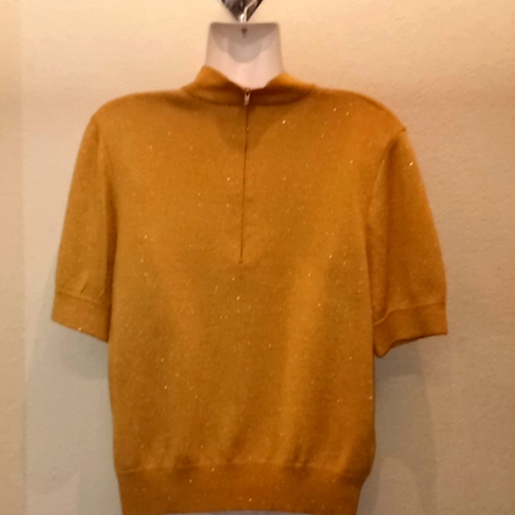 St. John Basics Gold Lurex Sparkly Short Sleeved Sweater - Picture 7 of 12